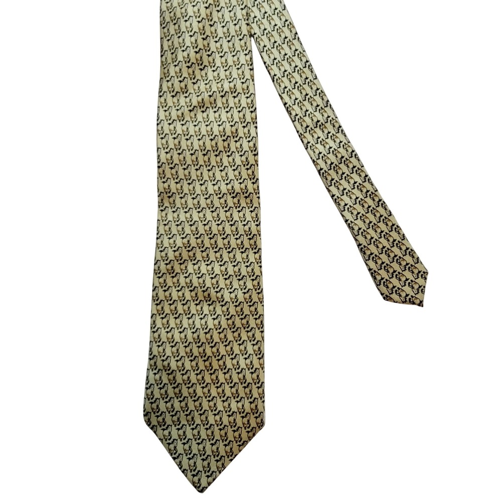 Rivetz of Boston Necktie Mens OS Cream Silk Horse Equestrian Print Hand Made